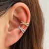 Золотые серьги-клипсы с цирконами в корейском стиле, полые, в форме креста (Непирсинг)