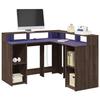 VidaXL Desk and LED Lights Brown Oak Engineered Wood, Computer Desk, Writing Desk, Office Furniture At 3309453