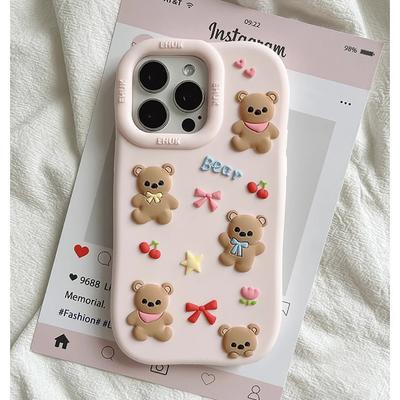 Милый 3D Медведь Бантик Силиконовый Чехол для Телефона для IPhone 13 14 15 16 Pro Max Kawaii 15Plus 14plus 14pro 15pro Мультяшная Задняя Крышка