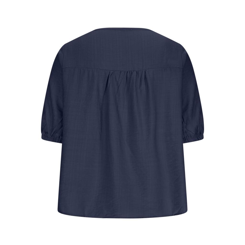 Womens Embroidered Tops Half Sleeve V Neck Shirts Loose Casual  Tops Retro Blouses