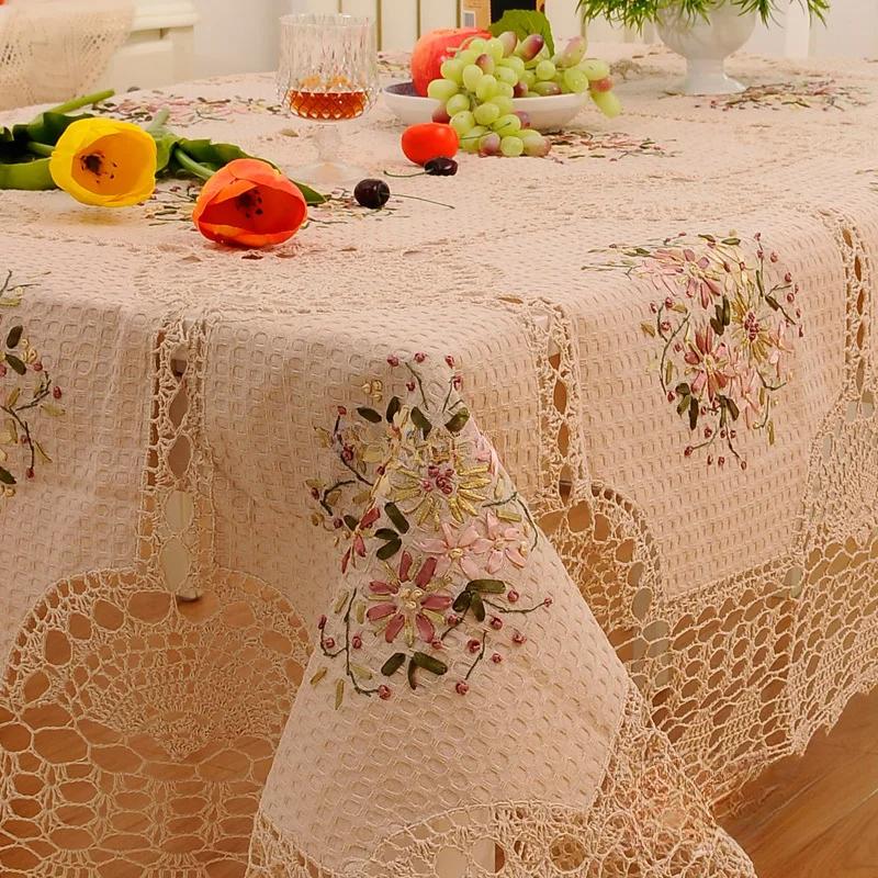 Хлопковая скатерть крючком, прямоугольная вышивка, скатерти для новогоднего украшения, рождественская скатерть, одежда для свадебного декора