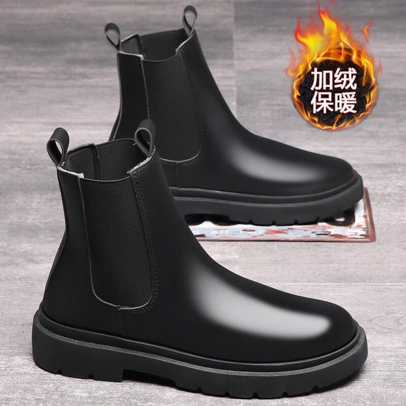 Chelsea Boots Men's High-top Shoes Chimney Cotton Shoes Autumn and Winter Trendy Men's Martin Boots Tooling Snow Boots