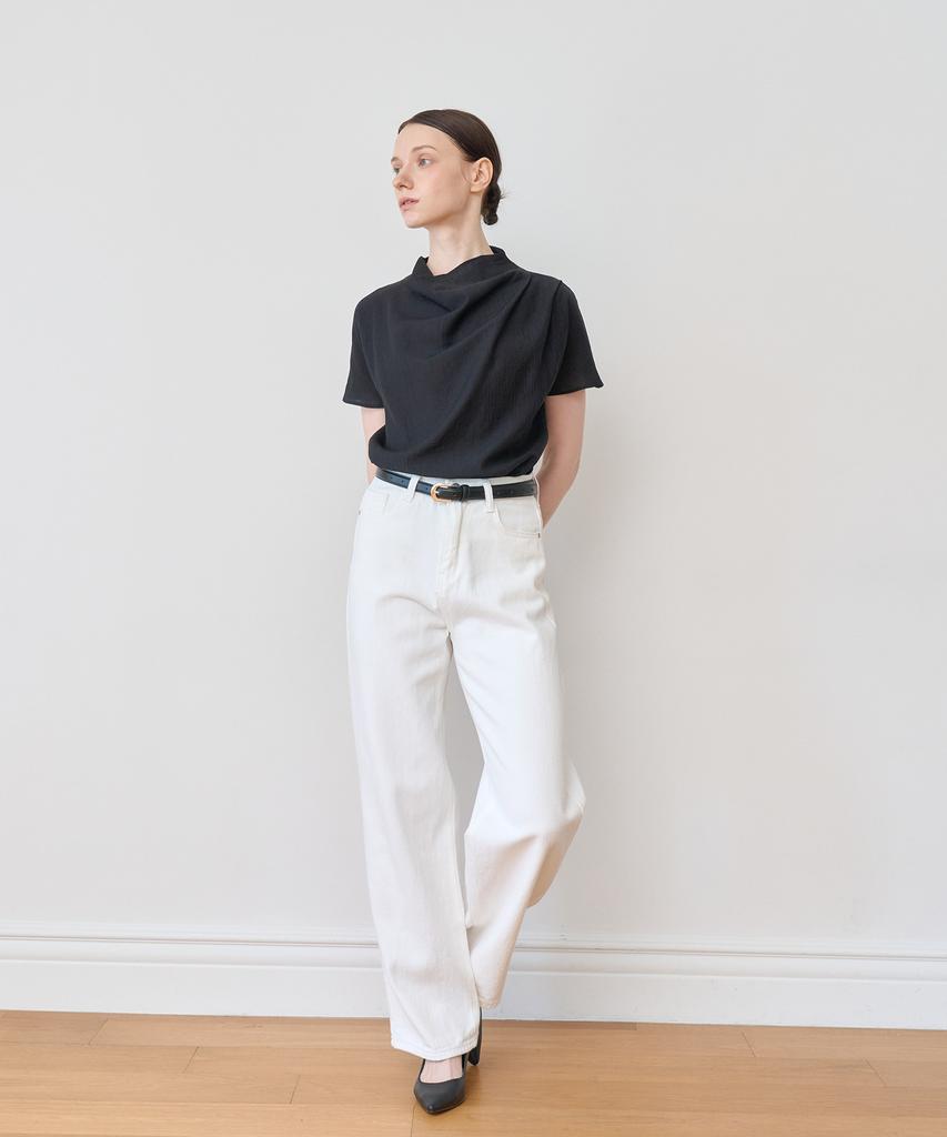 BIBYSEOB Cowl Neck Pleated Blouse Black [T52]