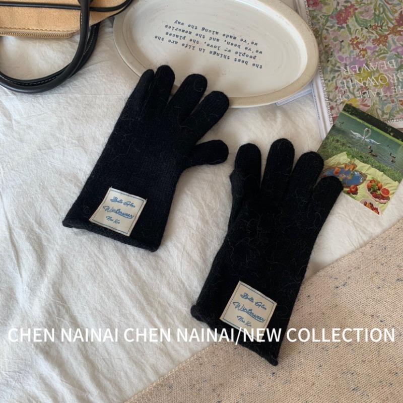 Перчатки без пальцев из смесовой кроличьей шерсти, синие, однотонные, свежие женские корейские осенне-зимние теплые перчатки без пальцев