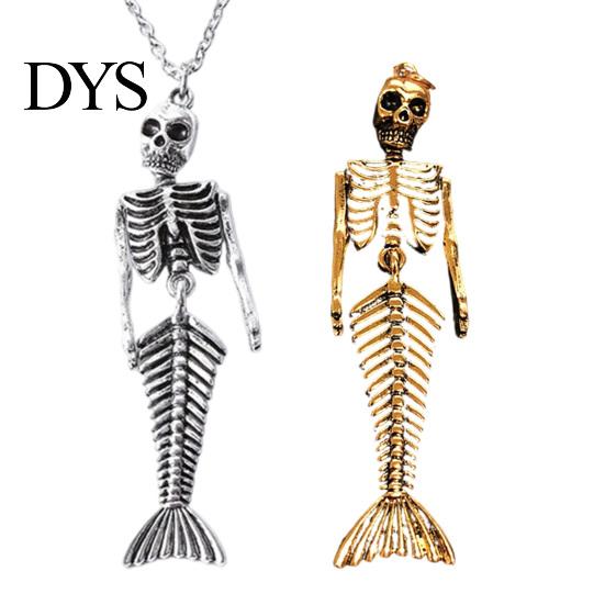 Mysterious Oceanic Gothic Pendant Skull Mermaid Skeleton Necklace, Dark Fantasy Jewelry Edgy Style Accessories for Women, Creative Spooky Accessory,