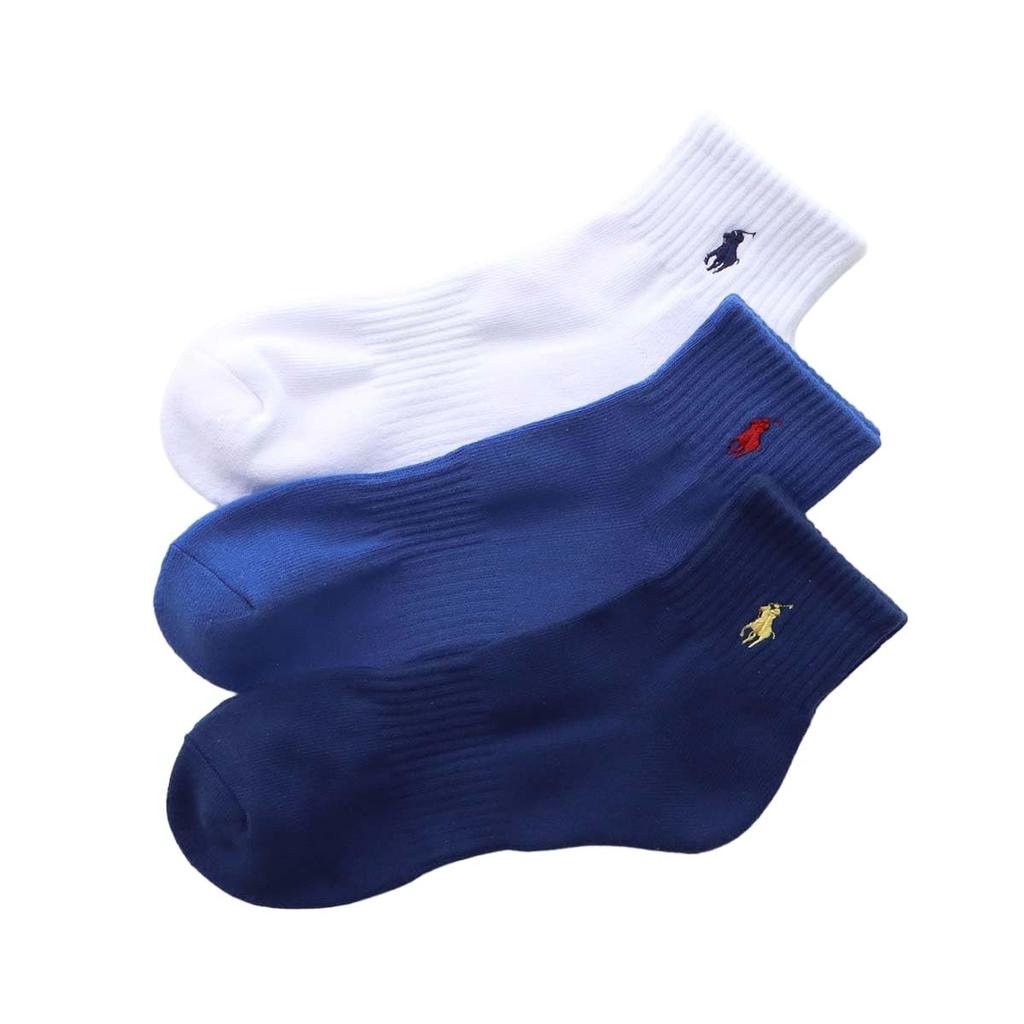 POLO RALPH LAUREN Унисекс Короткие Носки Набор из 3 пар Подошва Махровая Поддержка Свода Стопы 27-29 см Белый Синий Железный Синий