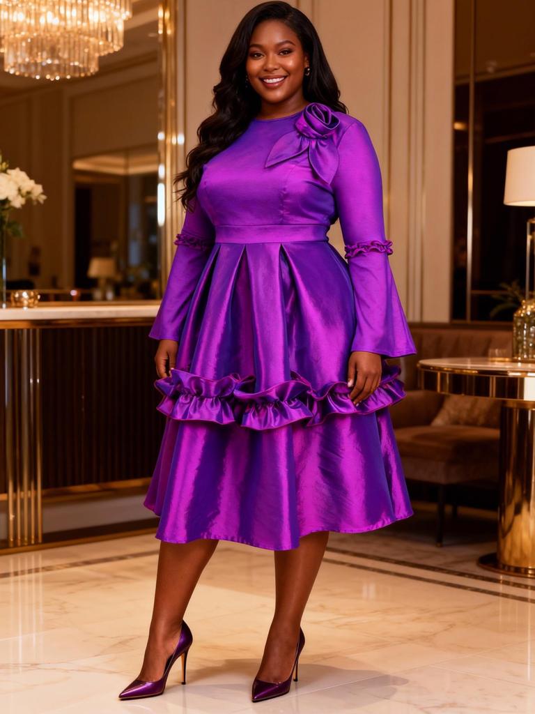 Элегантное женское платье большого размера с 3D-цветами и рукавами-воланами