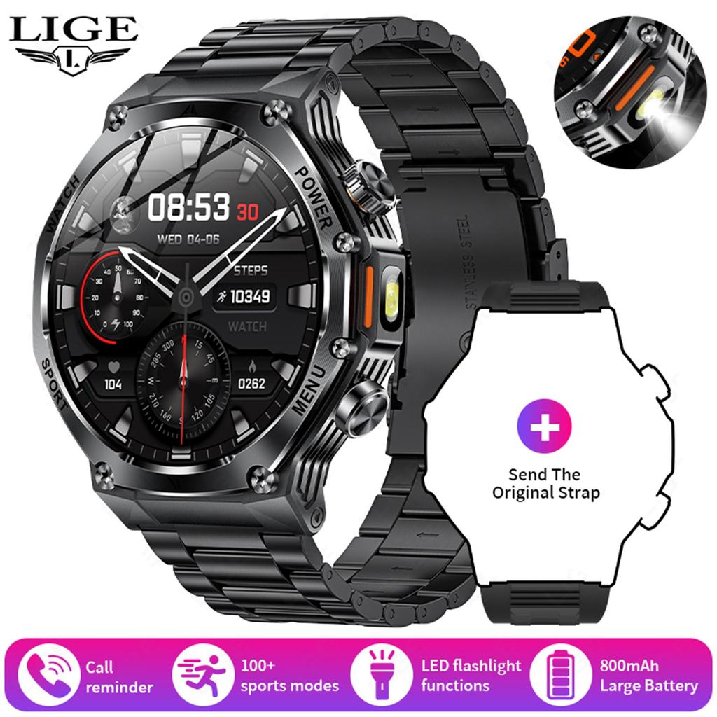 LIGE 2025 Новые мужские умные часы Bluetooth Calling 800mAh Большая батарея Heart Rate Blood Pressure Health Smartwatch для Android IOS
