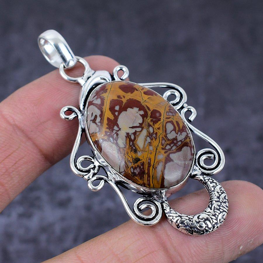 Natural Noreena Jasper Gemstone Handmade 925 Sterling Silver Pendant 2.44" Z4q48