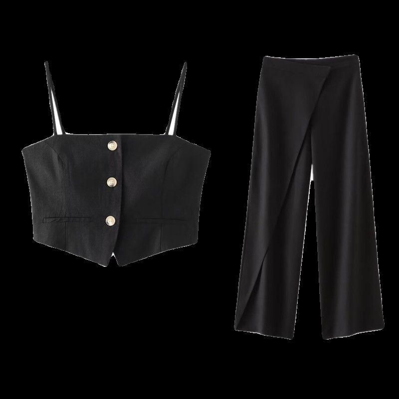 2024 Summer New Fashion Style Women's Clothing Sexy Style Silm Blended Spaghetti-Strap Camisole Top Pants 4387120