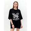 Black Oversize Women's Short-Sleeve T-Shirt with Barbed Wire Butterfly and "MIRROROF" Text Print