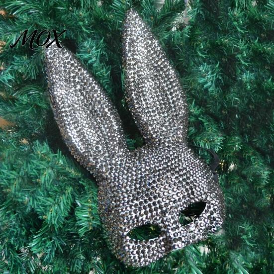Аксессуар для костюма на Хэллоуин, Зеркальная маска-кролик со стразами в стиле диско, Блестящая маска-лицо кролика с глиттером, Регулируемая эластичная лента для вечеринки, Сияющая отражающая