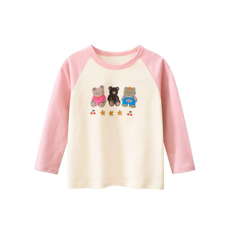 T-Shirt for Girls with Cartoon Bear Print Pure Cotton Bottoming Shirt 2026 Fashionable Kidsren's Clothing for Small and Medium-Sized Kidsren