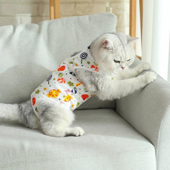 Костюм для отлучения котят Мультяшный узор Защита от вылизывания Мягкий для кожи Кошки для послеоперационного восстановления Питомцы Товары для домашних животных