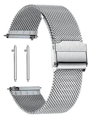 Reinherz 18 мм Дышащий сетчатый ремешок из нержавеющей стали с двойным замком EasyClick, классический стиль, серебристый, сменный ремешок для смарт-часов