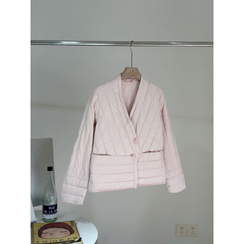 Womens Lightweight Short Down Jacket V-Neck Slim Fit White Duck Inner Layer Casual Outerwear