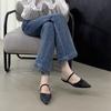 Fashion Elegant Women's Tweed Style Flats Low Heel Khaki Drill Cool Sandals Pointed Toe for Summer Warm Comfortable Rubber Upper