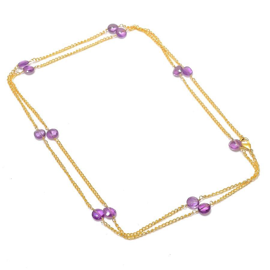 Amethyst Gemstone Handmade 925 Sterling Silver Jewelry Necklace 20" KJ-1264