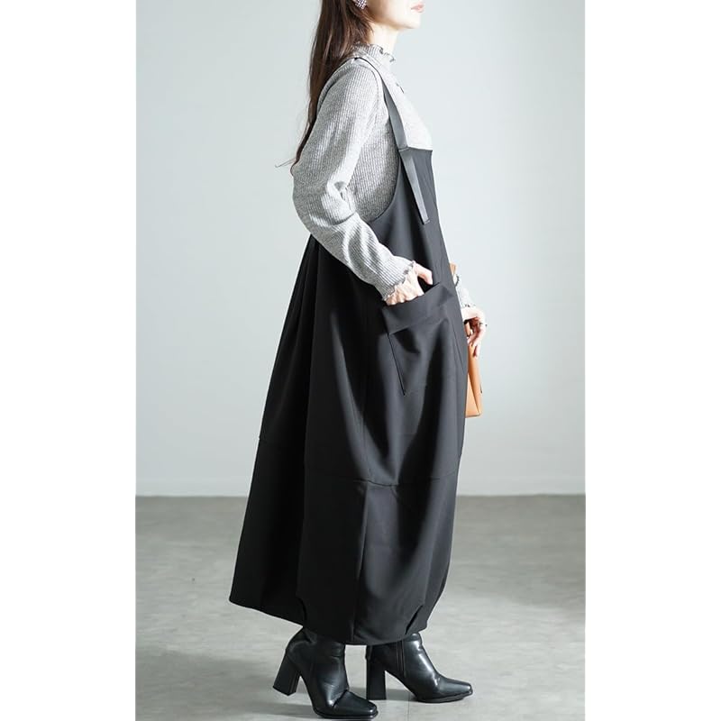 [Золото Япония] большой размер женская цельная юбка-джемпер кокон длинный карман-баллончик закрепка осенняя координация осень-зима sw-0687 4L-5L черный