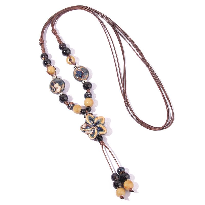 Vintage Bohemian Style Ceramic Beaded Woven Necklace For Women Girls Ethnic Style Long Necklace Jewelry Accessories Gifts