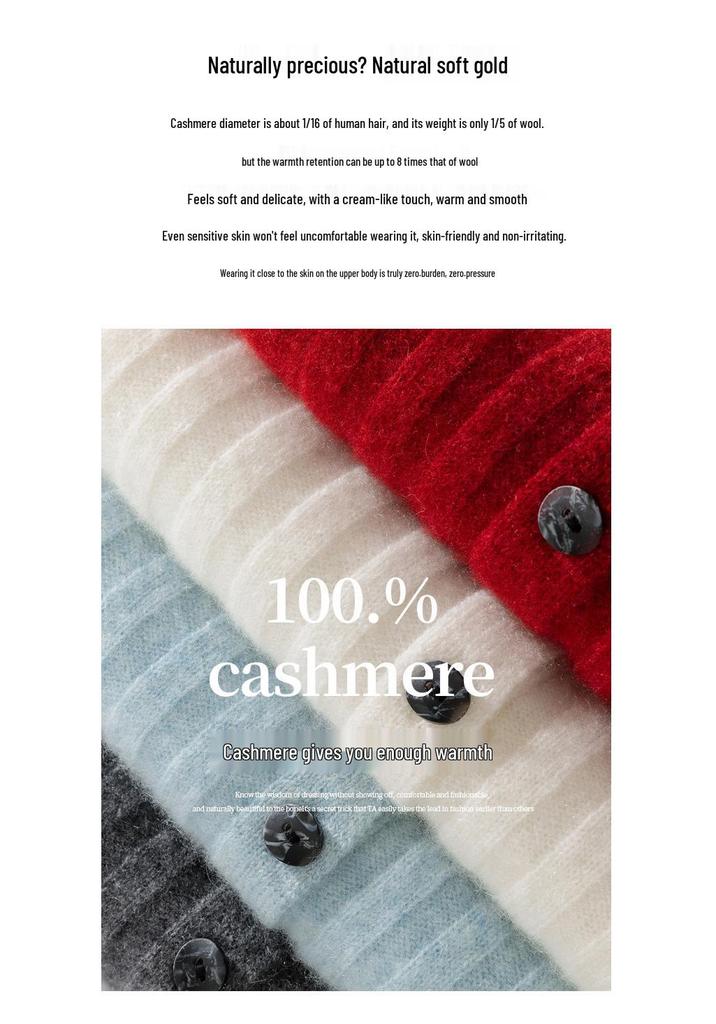 Women's Red Pure Cashmere Ribbed Knit Cardigan - Age-Defying Short Jacket with Lapel (2026)