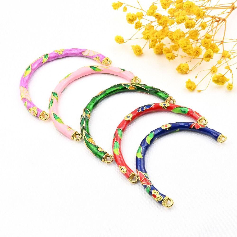 Enamel Peony Filigree Flower Bangle Bent Half Bracelet Women's Hand Bracelet  Jewelry Gifts