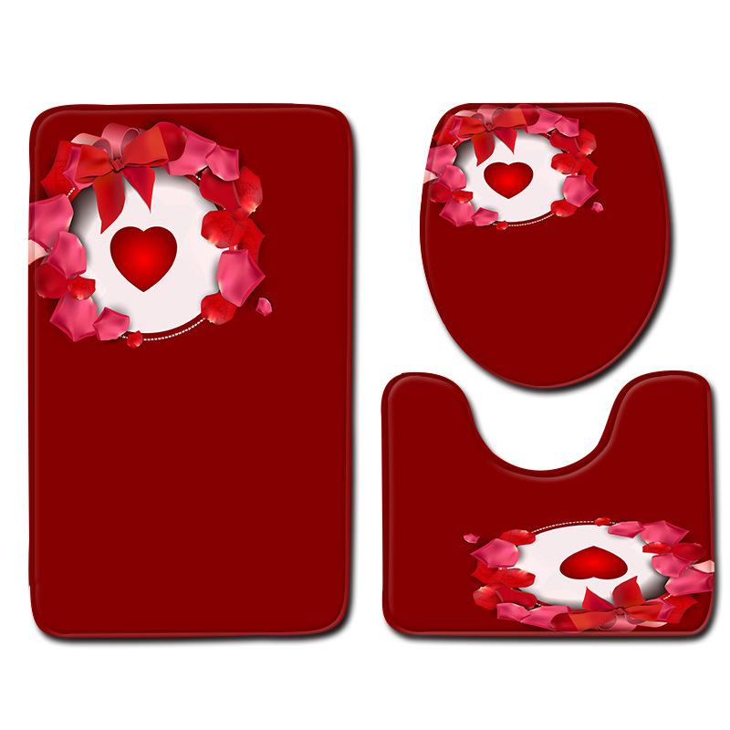 Romantic Valentine'S Day Bathroom Toilet Floor Mat 3-Piece Set