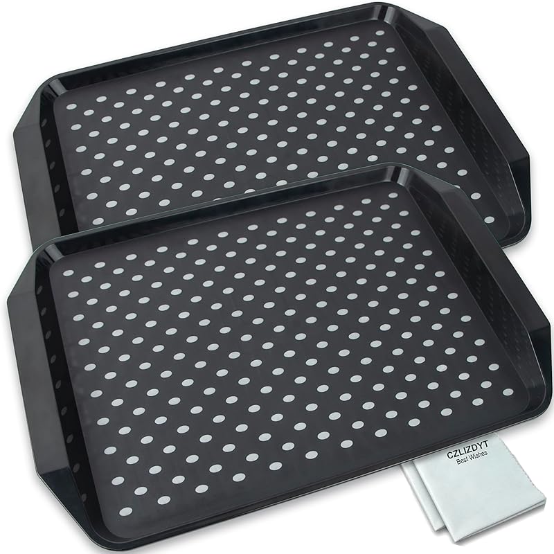 Non Slip Serving Tray with Handles, Food Trays for Eating on Couch, Lap Trays for Breakfast Dinner Snack Fruit Appetizers Beverage, Rectangular, Set