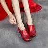 Ethnic Style New Spring and Autumn A Stirrup Single Shoes Women's Head Layer Cowhide Soft Bottom Printing Mother Shoes