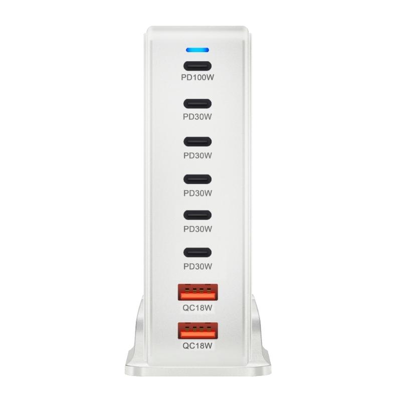 Многопортовая зарядная станция с выходной мощностью 286 Вт, 6 USB C и 2 USB-слота, настольный держатель-подставка для зарядки планшетов и телефонов