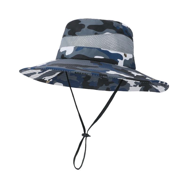 Summer Mesh Breathable Bucket Hat Camouflage Big Brim Visor Hat Men's Outdoor Mountaineering Fishing Sun Protection Benny Hat
