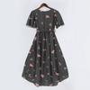 Women's Fashion Casual V Neck Short Sleeve Ruffled Vintage Printed Dresses