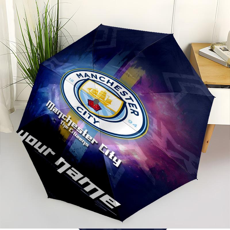 Manchester Football FC Print Automatic Open Close Umbrella, Portable Foldable Umbrella, for Outdoor Commute Camping Trip, Ideal Birthday Gift