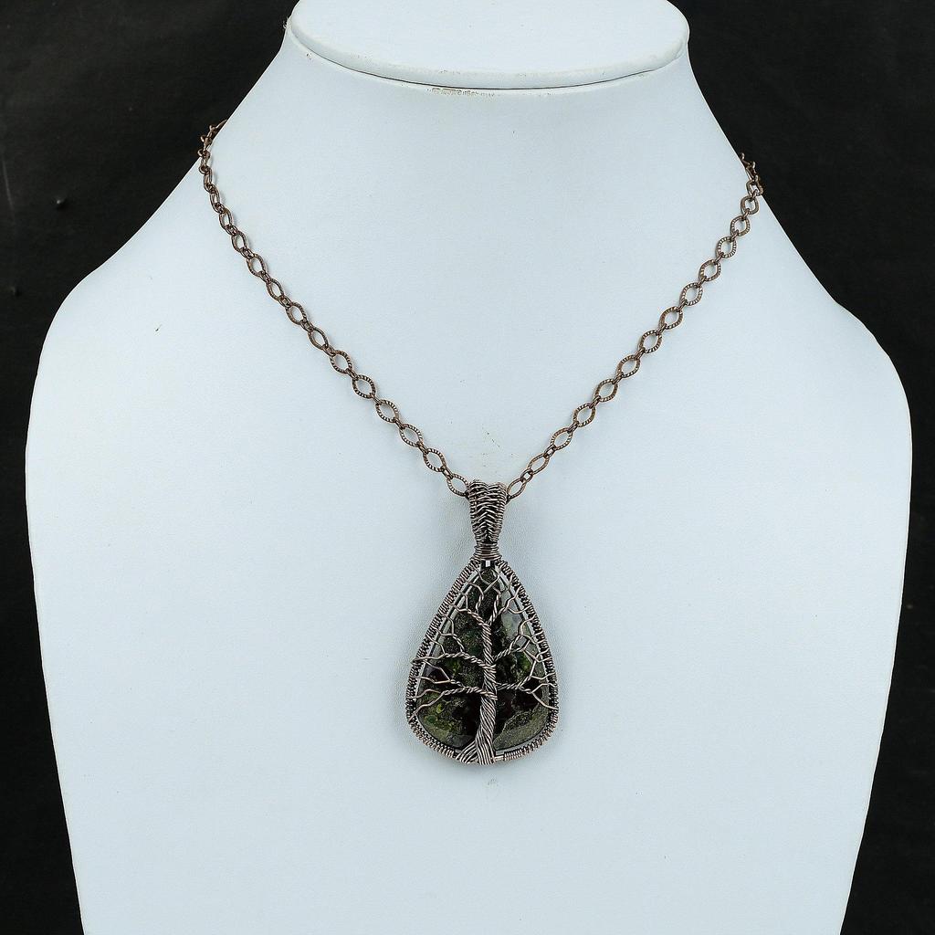 Кулон «Древо жизни» с драконьим кровавым камнем, обернутым медной проволокой, стильный кулон ручной работы, подарок жене, ювелирные изделия из медной проволоки