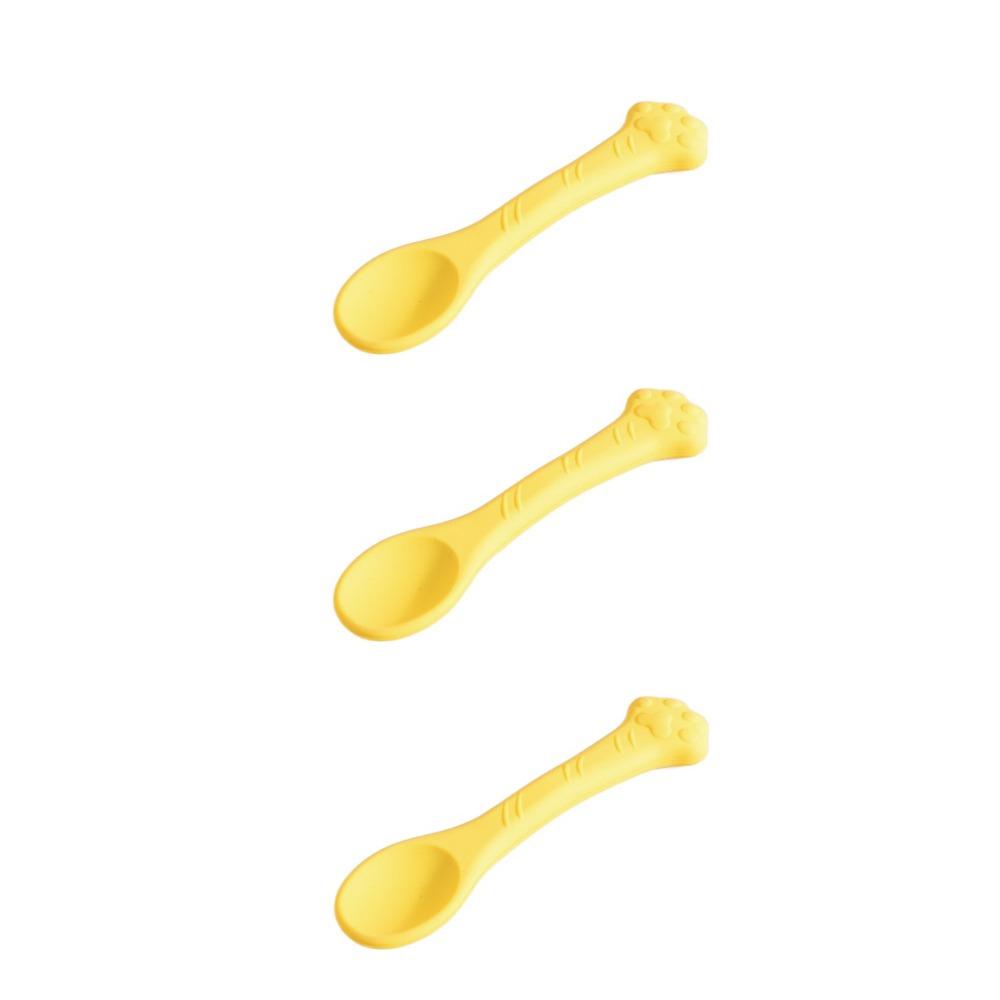 3 Pieces Long Handle Pet Canned Spoon Bite Resistant Silicone Pet Food Scoop Candy Color Cat Paw Design Cat Feeding Scoop