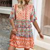 Женская мода лето весна однотонный принт с коротким рукавом и v-образным вырезом свободная талия повседневные платья