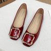 Fashion Women's Fashion Flat Shoes Spring New Square Head Shallow Mouth Metal Buckle Soft Sole Anti-slip Wear-resistant Single Shoes
