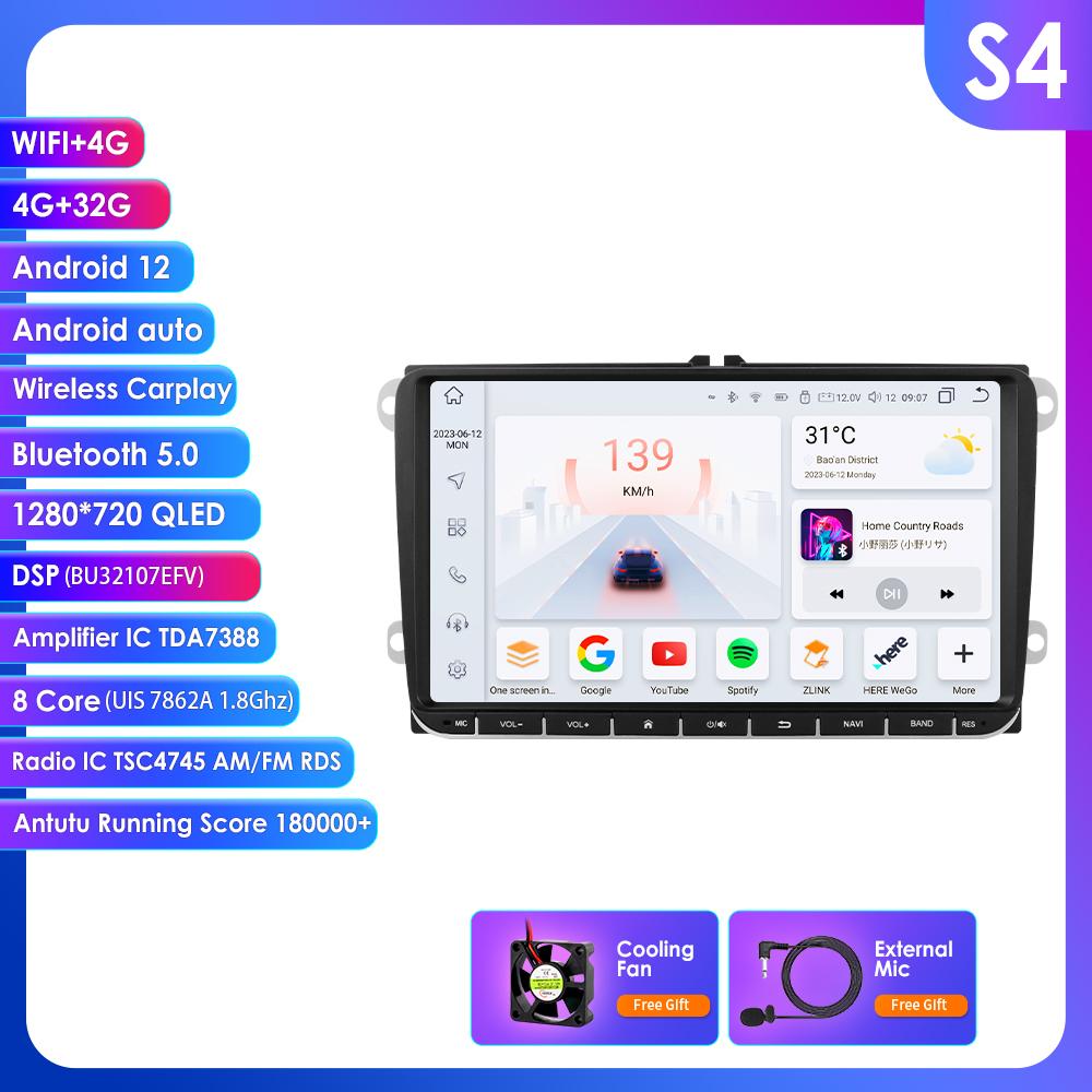 Hizpo Carplay 4G 9 дюймов 2Din Android 13 автомобильный мультимедийный проигрыватель для Volkswagen Skoda Octavia Golf 5 6 Touran Passat Polo Jetta интеллектуальное авторадио