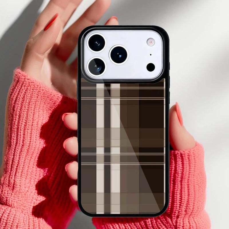 Коричневый Клетчатый Чехол для Телефона для iPhone 17 16 15 14 13 Pro Max Задняя Крышка для 12 11 Pro Coque