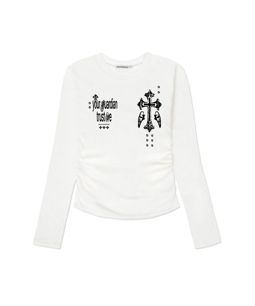 ESCAPEFROM Guardian Cross Print Slim Fit Shirred Long Sleeve [4 Colors]