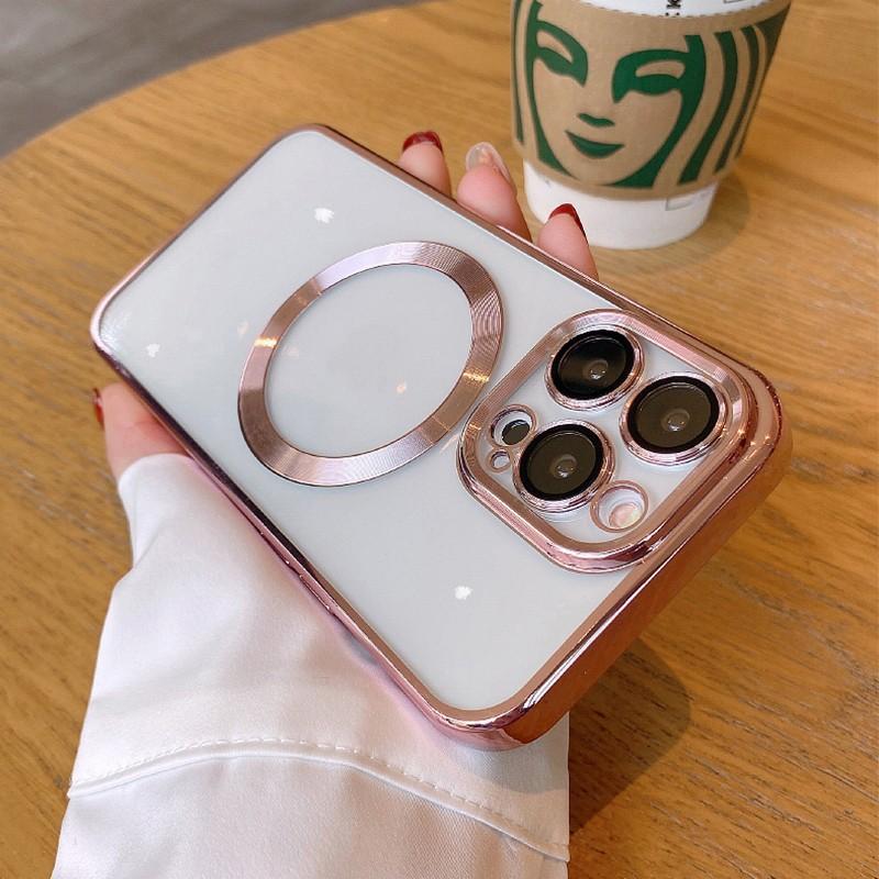 Подходит для iPhone16e Гальванизированный Магнитный Чехол для Мобильного Телефона Apple 15 Защитная Пленка для Объектива Противоударный Магнитный Чехол Magsafe с CD-текстурой