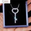 Romantic Key Shape Design Pendant Necklace for Women Dazzling Full Paved Cubic Zirconia Love Jewelry Valentine's Day Gift