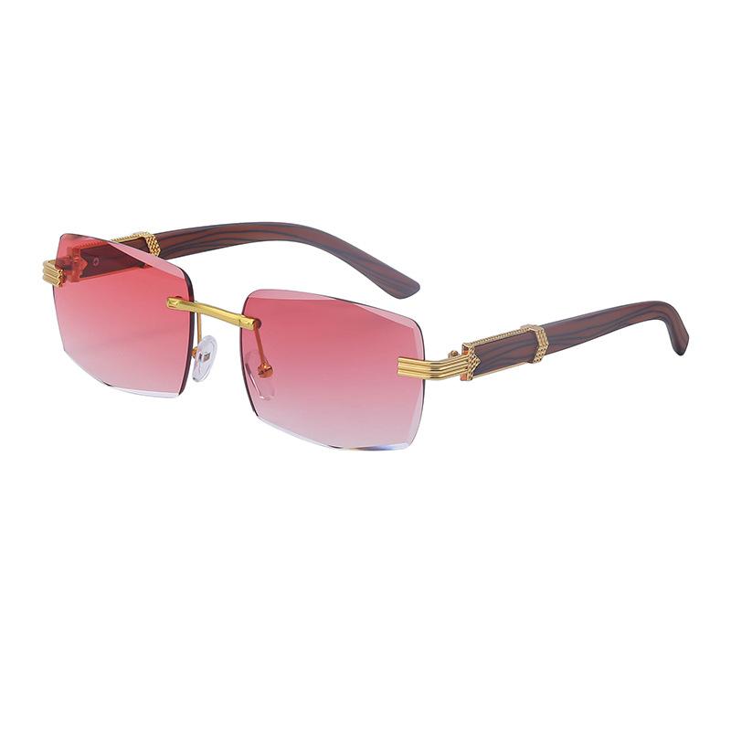 Солнцезащитные очки без оправы с отделкой, мужские модные квадратные солнцезащитные очки в стиле ретро, мужские очки с имитацией древесного зерна, очки на ножках