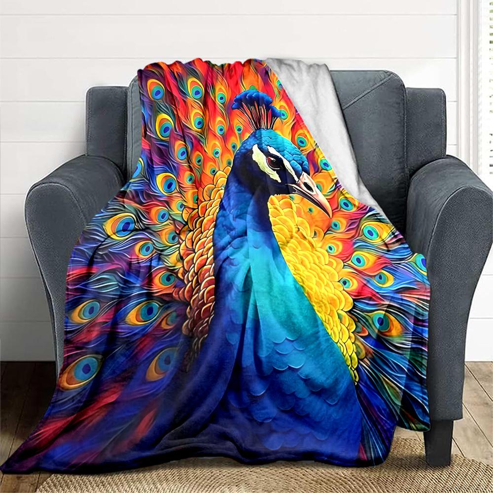 1pc Peacock Feathers Lightweight Flannel Blanket, Comfortable and Warm Blanket, for Office and Camping Sofa Bed, Livingroom046