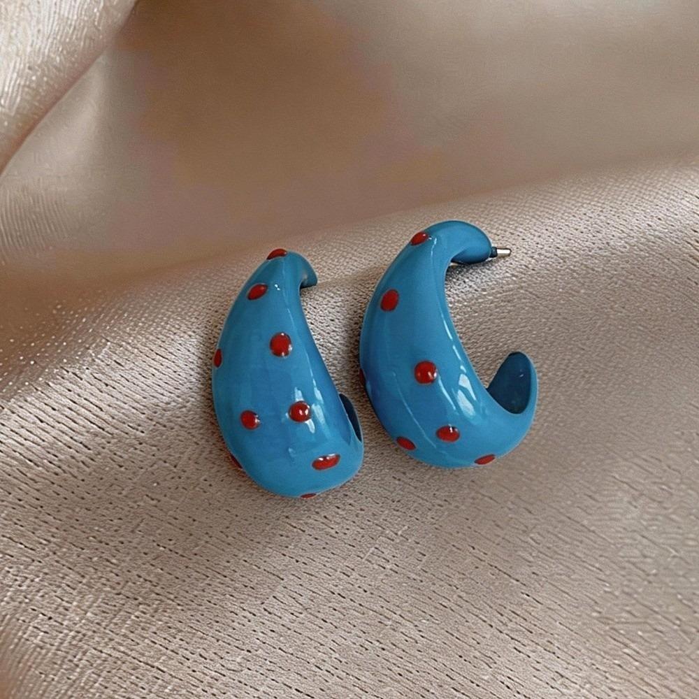Colorful Polka Dot Hoop Earrings Trendy Geometric Earrings C-Shaped Enamel Earrings Wedding