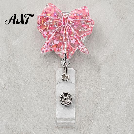 Cute ID Badge Holder Nurse Reel, Funny Retractable Glitter Acrylic Name Tag with Student Clip, Sparkly Card for Teachers Staffs Decorative Reel