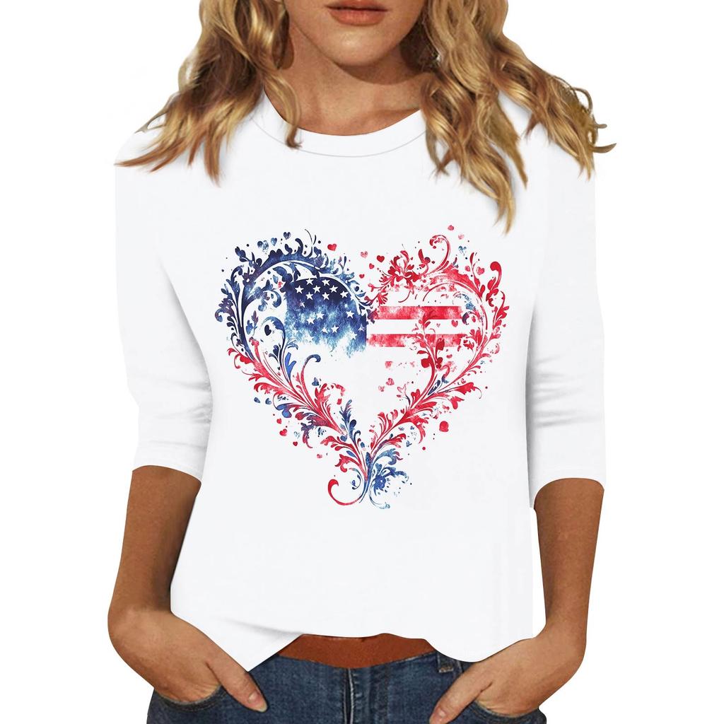 Women's Fashionable Casual Three Quarter Sleeve Printed Collar Pullover Top