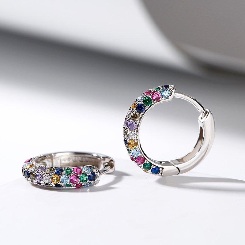 Fashion Silver Color Round Mini Earrings Set Half Hoop Colorful Zircon Ladies Luxury Jewelry Hoop Earrings