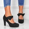 Fashion New Cute Black Bowtie Mary Jane Pumps Women Round Toe Platform Thick Heel Designer Brand Fashion Party Shoes