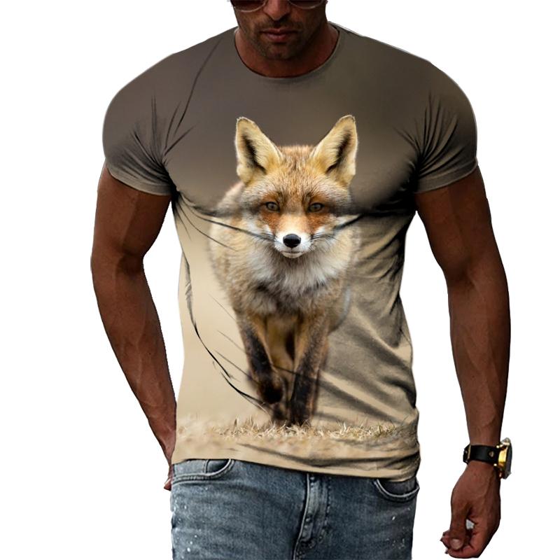 Fashion Personality Fox Graphic T Shirts Summer Men Casual Animal Pattern Printing T-shirt Hip Hop Harajuku Style T-shirt Top